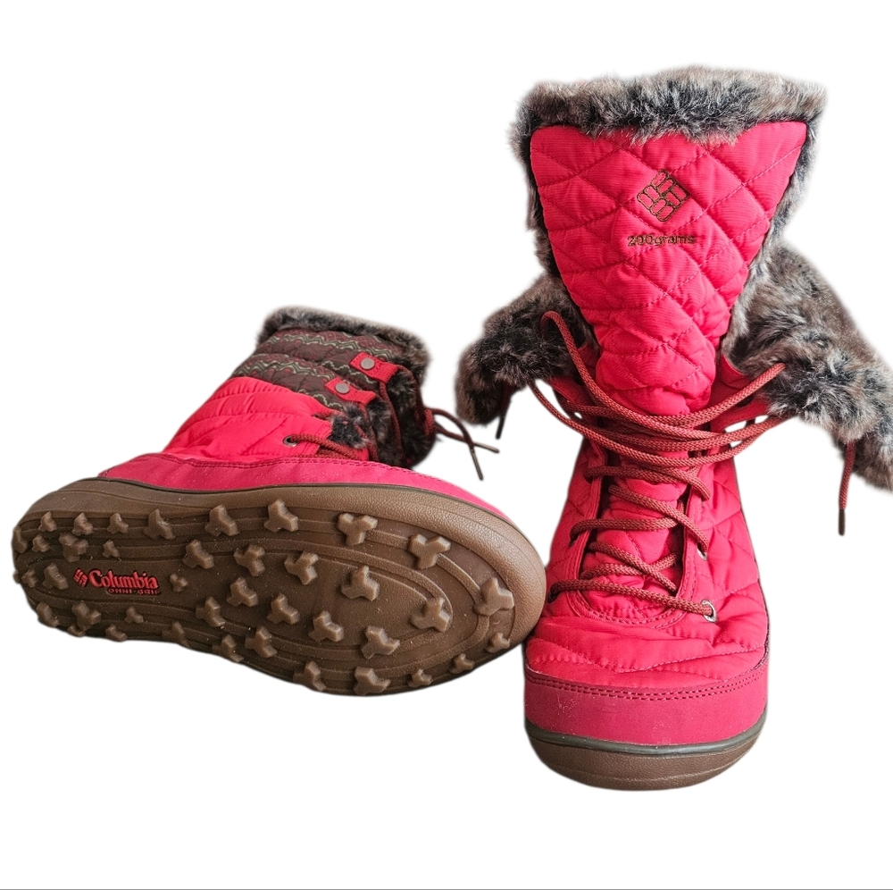 💦Columbia Red Quilted Waterproof💦 Winter Boots | Omni Grip & Faux Fur | Sz: 12 - Picture 2 of 14